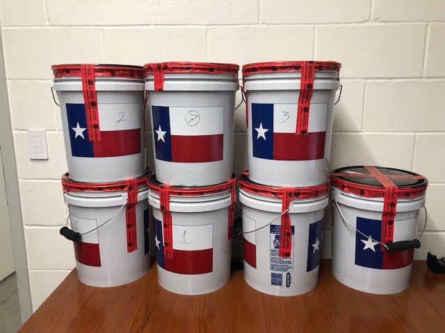 Containers pictured are holding 194 pounds of liquid methamphetamine seized by CBP officers at Juarez-Lincoln Bridge