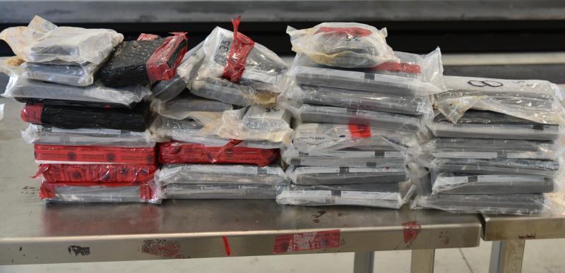 Packages containing 75 pounds of cocaine seized by CBP officers at Juarez-Lincoln Bridge
