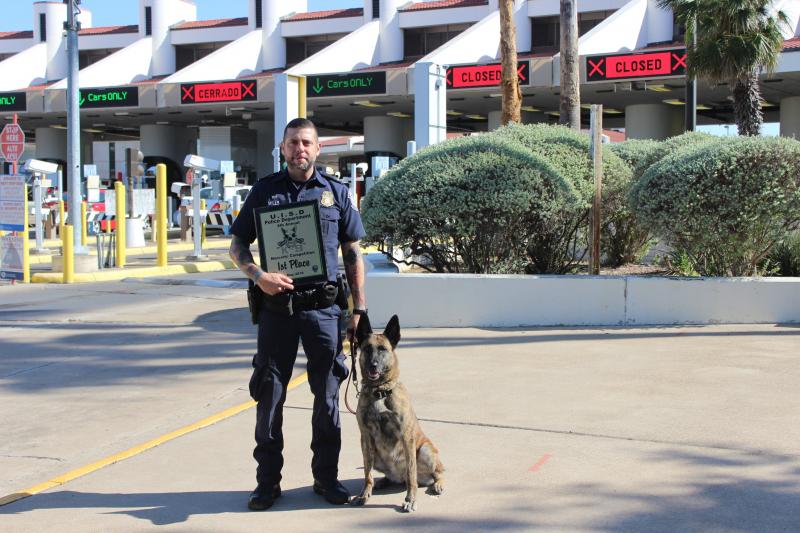 CBP Officer (Canine) Joseph Mills earned first place  in the United Independent School District Police Department K9 team competition.