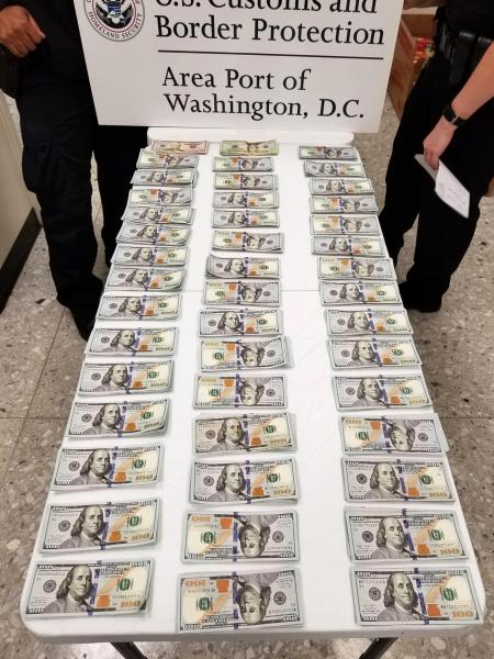 Customs and Border Protection officers seized nearly $44,000 in unreported currency from an Ethiopia-bound traveler at Washington Dulles International Airport on October 5, 2020.
