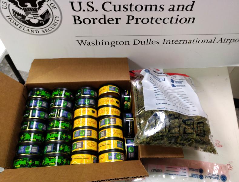 CBP officers seized 325 grams of Belgium-bound marijuana at Washington Dulles International Airport June 2, 2019.