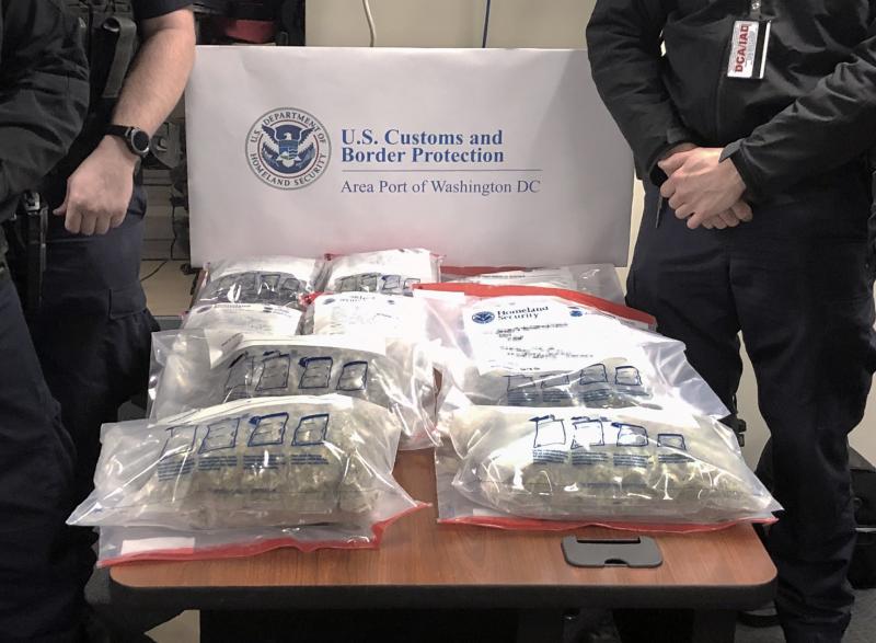 CBP officers seized nearly 14 pounds of marijuana in outbound mail shipments near Washington Dulles International Airport January 17, 2020.