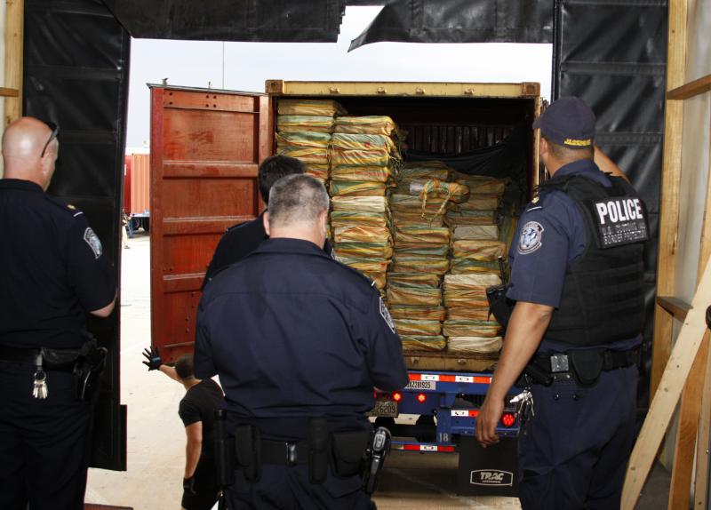 One of seven containers that concealed a record 39,525 pounds of cocaine that CBP seized in Philadelphia June 18, 2019.