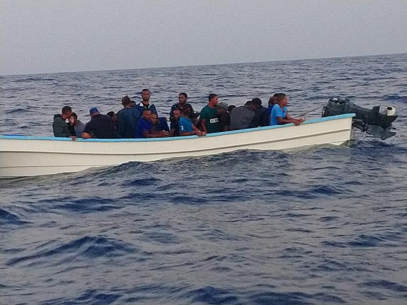 A pictur of the boat with 28 aliens near Aguadilla, Puerto Rico. Inside 42 pounds of cocaine were found. 