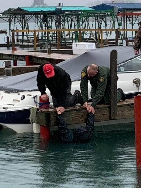 U.S. Border Patrol agent from the Buffalo Station rescues an elderly man.