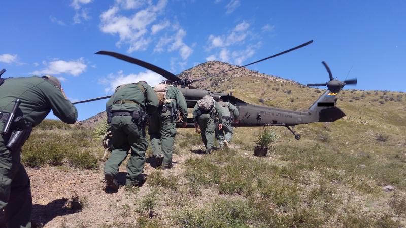 Arizona National Guard personnel provide airlift to Tucson Sector Border Patrol agents Sept. 26, bringing them into the remote Baboquivari Mountains via a UH-60 Blackhawk