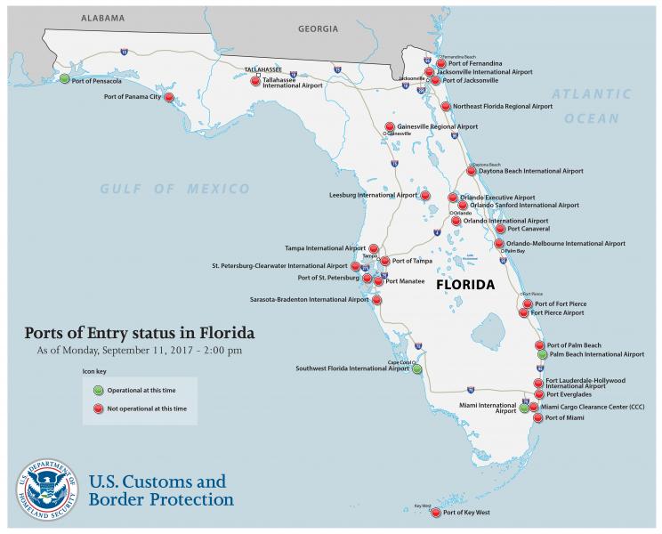 Status of ports of entry across Florida.