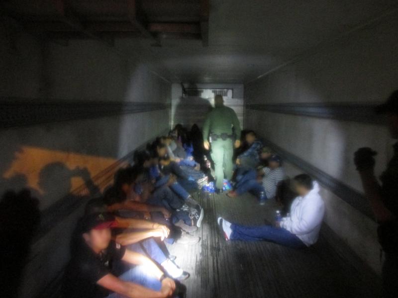 Border Patrol Agents discovered 35 subjects hidden in trailer